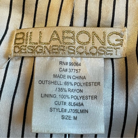 BILLABONG DESIGNERSCLOSET Pin Stripe 3/4  Sleeve Blazer Size-Medium - Picture 4 of 10